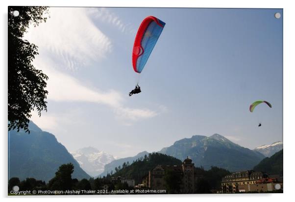 A group of people enjoying paragliding Acrylic by PhotOvation-Akshay Thaker