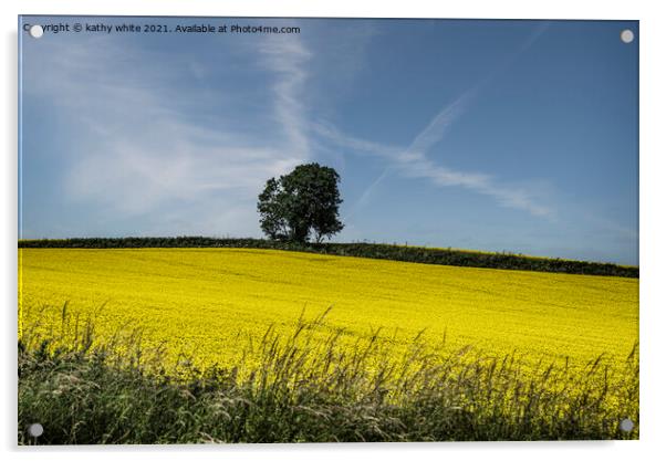 Rapeseed field with a Lone tree  Acrylic by kathy white