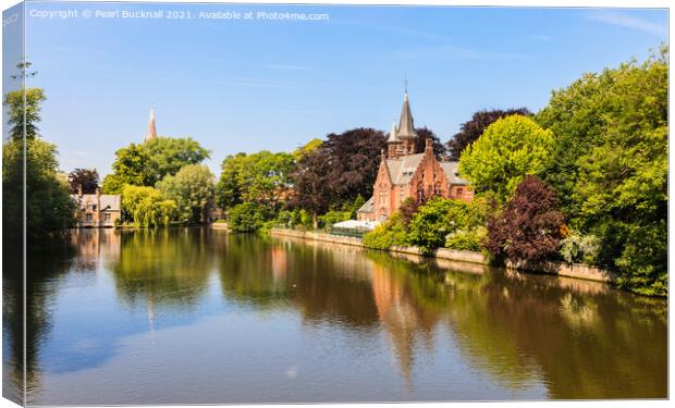 Minnewater Park Lake in Bruges Canvas Print by Pearl Bucknall