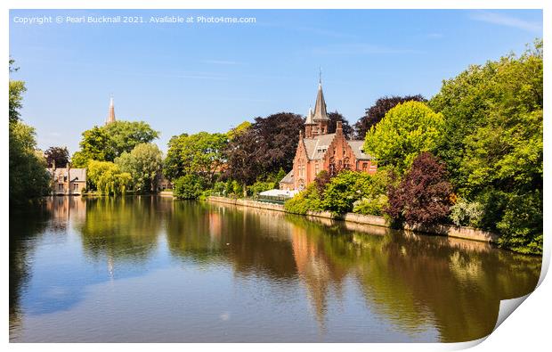 Minnewater Park Lake in Bruges Print by Pearl Bucknall