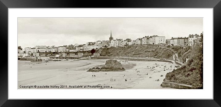 Panorama View of Tenby Harbour.Antique Framed Mounted Print by paulette hurley