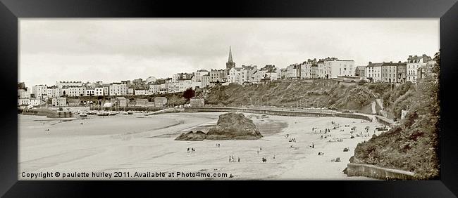 Panorama View of Tenby Harbour.Antique Framed Print by paulette hurley