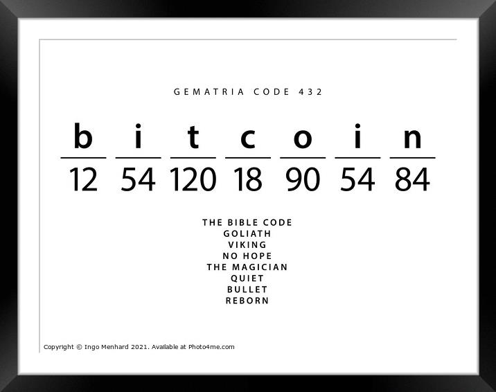 Bitcoin word code in the English Gematria Framed Mounted Print by Ingo Menhard