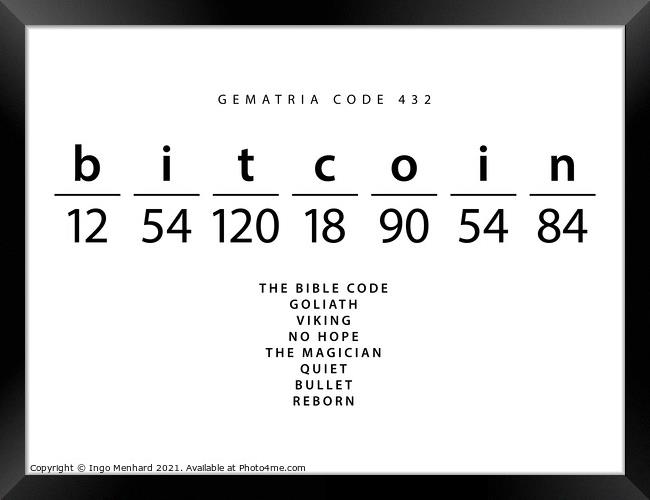 Bitcoin word code in the English Gematria Framed Print by Ingo Menhard