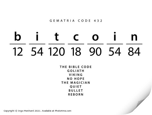 Bitcoin word code in the English Gematria Print by Ingo Menhard