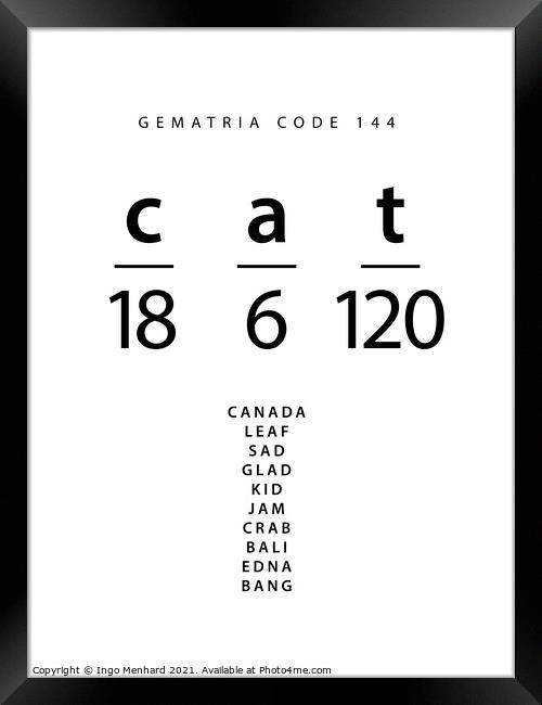 Cat word code in the English Gematria Framed Print by Ingo Menhard