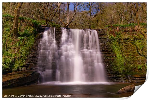 Outdoor waterfall Print by Darren Greaves