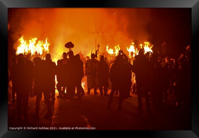 Torches lit at Up Helly Aa Framed Print by Richard Ashbee