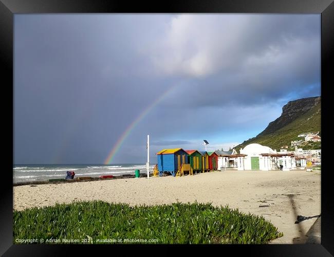 Rainbow over Muizenberg  Beach Framed Print by Adrian Paulsen