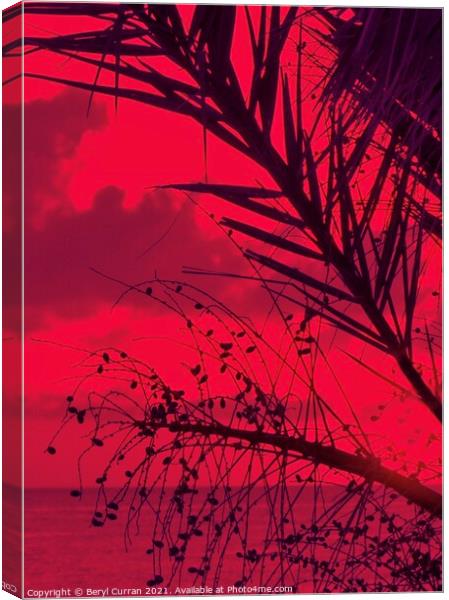 Romantic Red Sunset Paradise Canvas Print by Beryl Curran