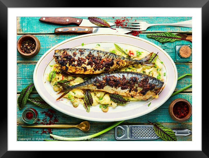 Baked mackerel with potatoes Framed Mounted Print by Mykola Lunov Mykola