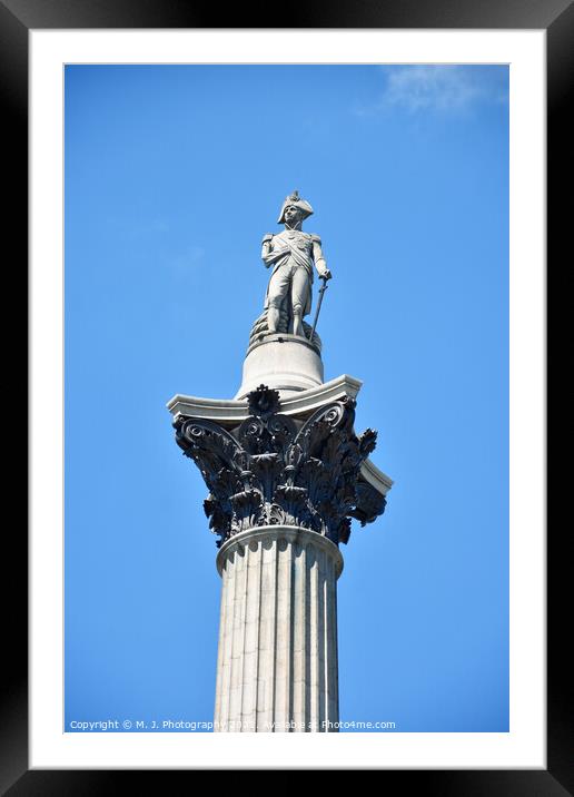 The statue of Admiral Nelson that sits ontop of Nelson's Column  Framed Mounted Print by M. J. Photography