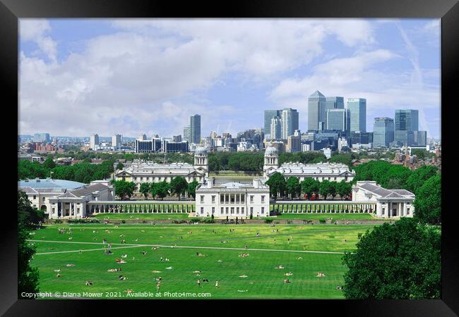 Greenwich Park and London Skyline Framed Print by Diana Mower