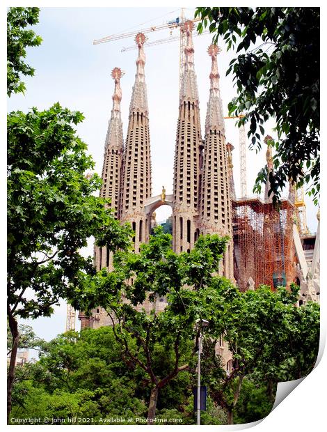 Sagrada Família at Barcelona in Spain. Print by john hill