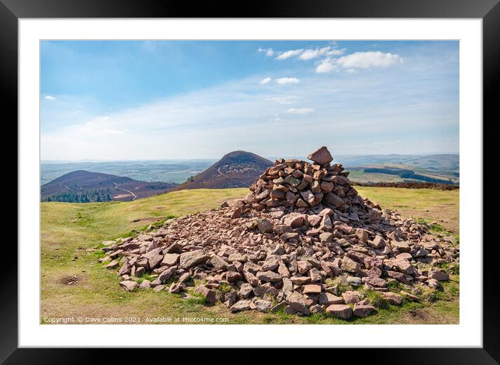 Rock pile at the top of Eildon Hill North looking towards Eildon Mid Hill and Eildon Wester Hill Framed Mounted Print by Dave Collins