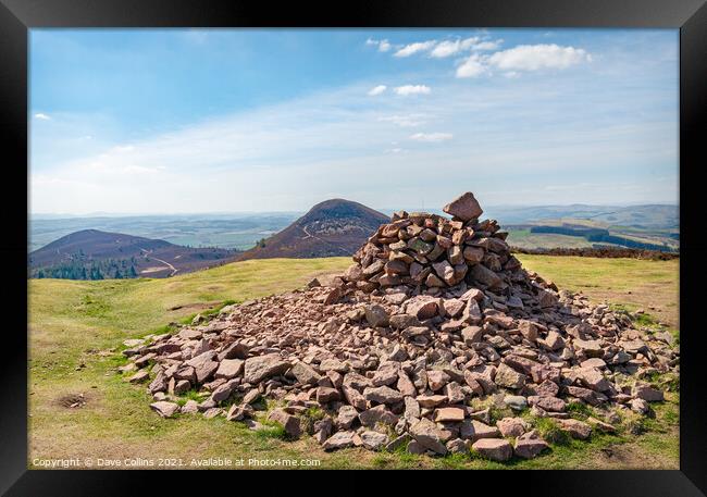 Rock pile at the top of Eildon Hill North looking towards Eildon Mid Hill and Eildon Wester Hill Framed Print by Dave Collins
