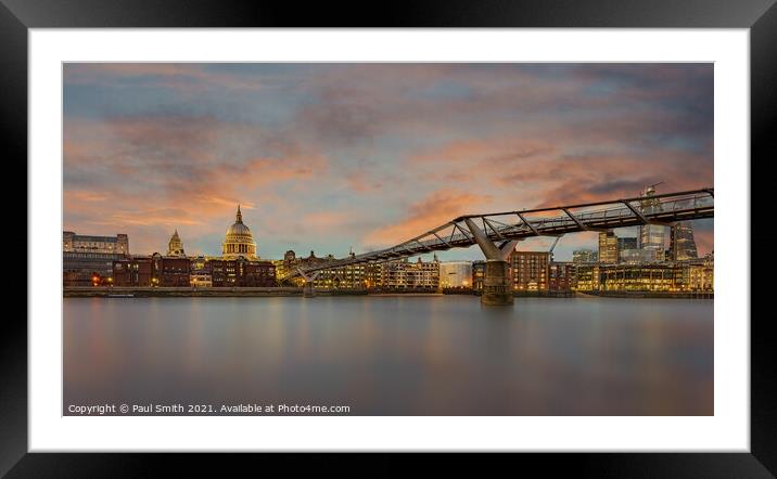 Sunset over St Paul's and the Millenium Bridge Framed Mounted Print by Paul Smith