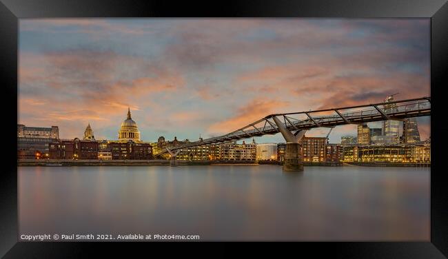 Sunset over St Paul's and the Millenium Bridge Framed Print by Paul Smith