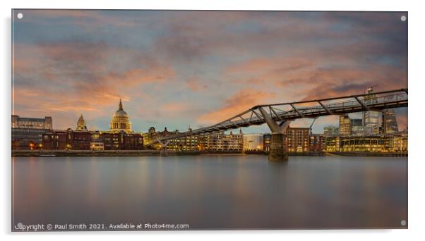 Sunset over St Paul's and the Millenium Bridge Acrylic by Paul Smith
