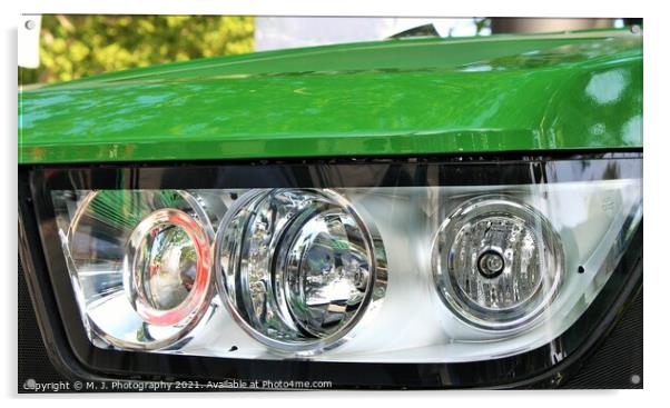headlight on the front  of John Deere tractor Acrylic by M. J. Photography