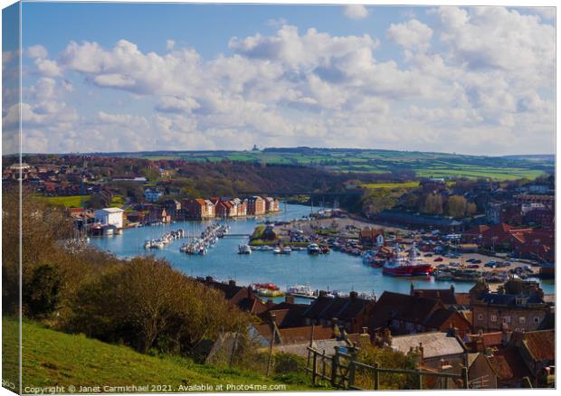 Overlooking Whitby Marina Canvas Print by Janet Carmichael