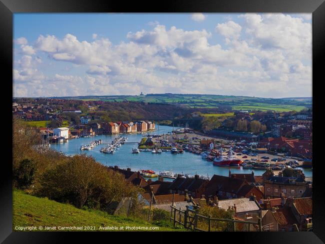 Overlooking Whitby Marina Framed Print by Janet Carmichael