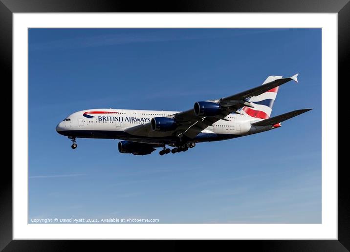 British Airways Airbus A380-841       Framed Mounted Print by David Pyatt