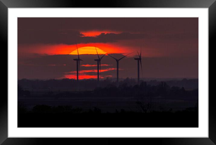Sunset behind Tick Fen Windfarm, 28th April 2021 Framed Mounted Print by Andrew Sharpe