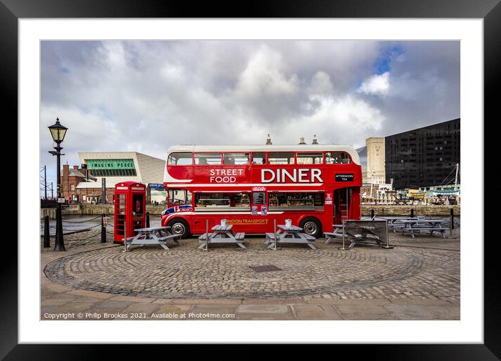 Liverpool Red Bus Diner Framed Mounted Print by Philip Brookes