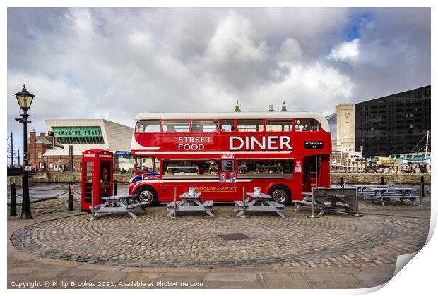 Liverpool Red Bus Diner Print by Philip Brookes