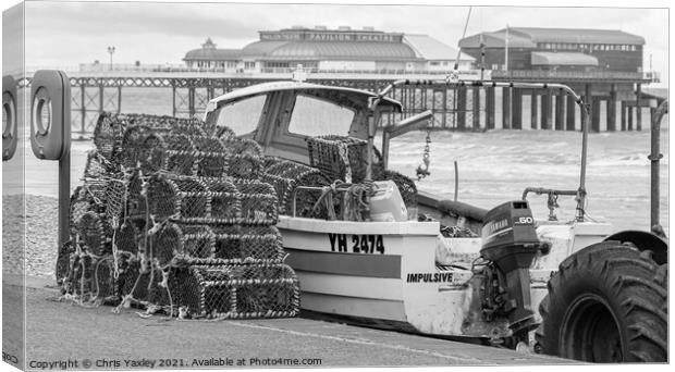 Fishing in Cromer, North Norfolk in black and white Canvas Print by Chris Yaxley