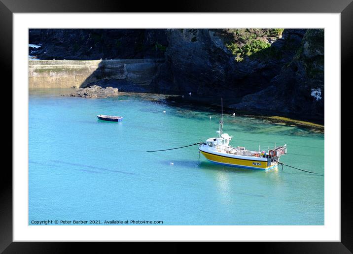 Fishing boats in Port Isaac Harbour Framed Mounted Print by Peter Barber