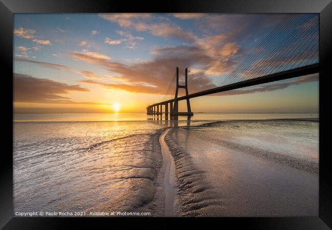 Vasco da Gama bridge, Lisbon, at sunrise Framed Print by Paulo Rocha