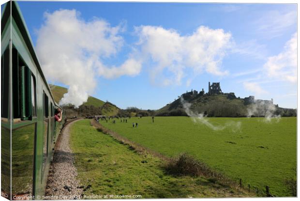 Flying Scotsman and Corfe Castle.  Canvas Print by Sandra Day