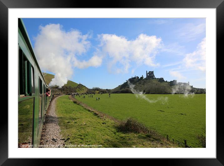 Flying Scotsman and Corfe Castle.  Framed Mounted Print by Sandra Day