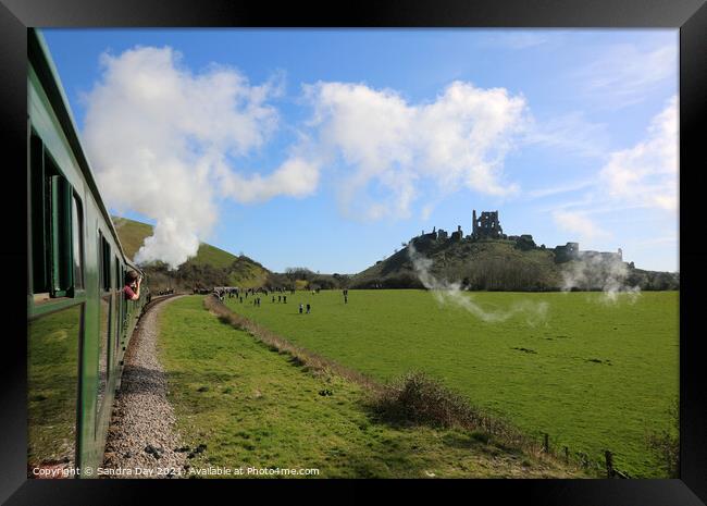 Flying Scotsman and Corfe Castle.  Framed Print by Sandra Day