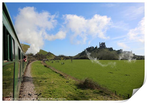 Flying Scotsman and Corfe Castle.  Print by Sandra Day