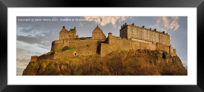 A panoramic image of Edinburgh Castle in evening light Framed Mounted Print by Navin Mistry