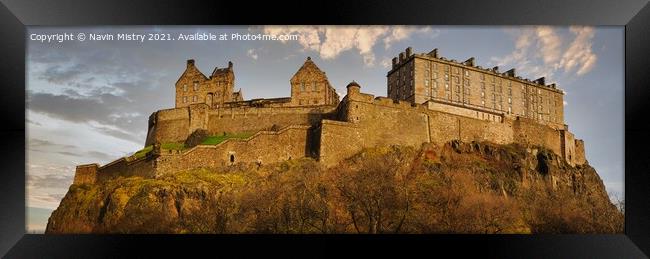 A panoramic image of Edinburgh Castle in evening light Framed Print by Navin Mistry