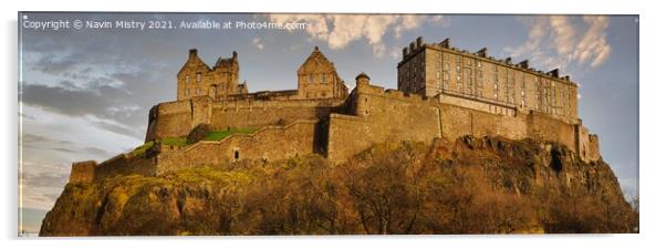 A panoramic image of Edinburgh Castle in evening light Acrylic by Navin Mistry