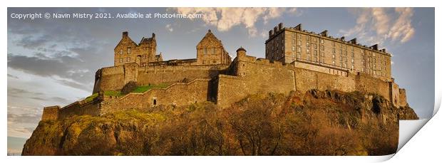 A panoramic image of Edinburgh Castle in evening light Print by Navin Mistry