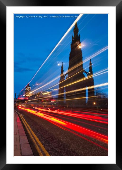The Scott Monument and Princes Street Edinburgh Night Scene Framed Mounted Print by Navin Mistry