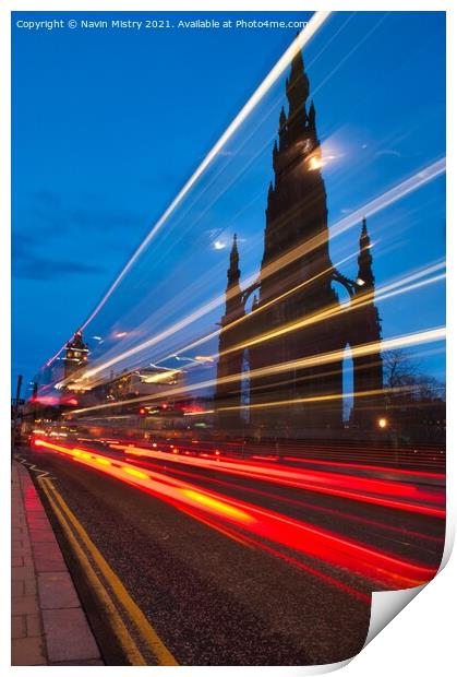 The Scott Monument and Princes Street Edinburgh Night Scene Print by Navin Mistry