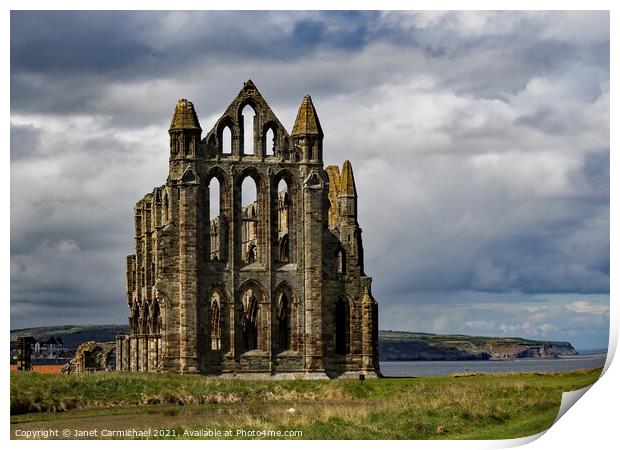 Majestic Ruins Overlooking Whitby Bay Print by Janet Carmichael
