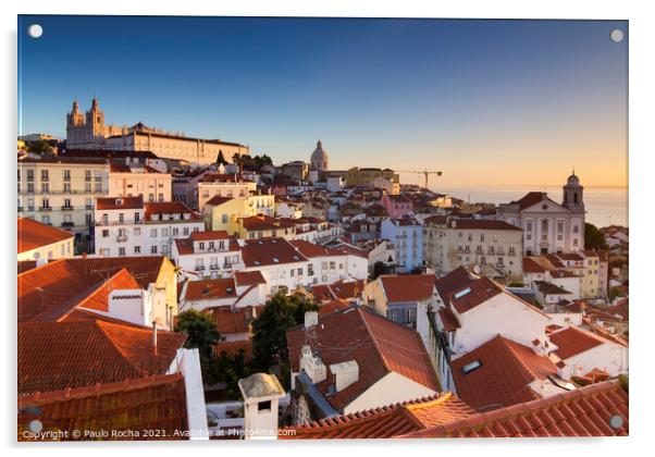 Lisbon cityscape, Alfama district at sunrise Acrylic by Paulo Rocha