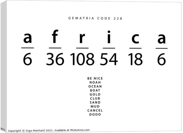 Africa word code in the English Gematria Canvas Print by Ingo Menhard