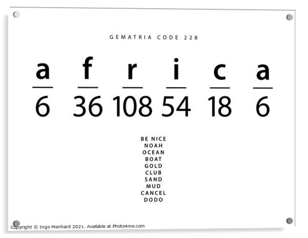 Africa word code in the English Gematria Acrylic by Ingo Menhard