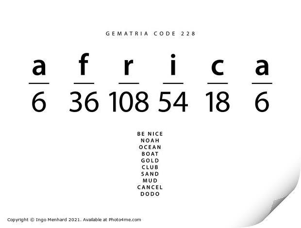 Africa word code in the English Gematria Print by Ingo Menhard