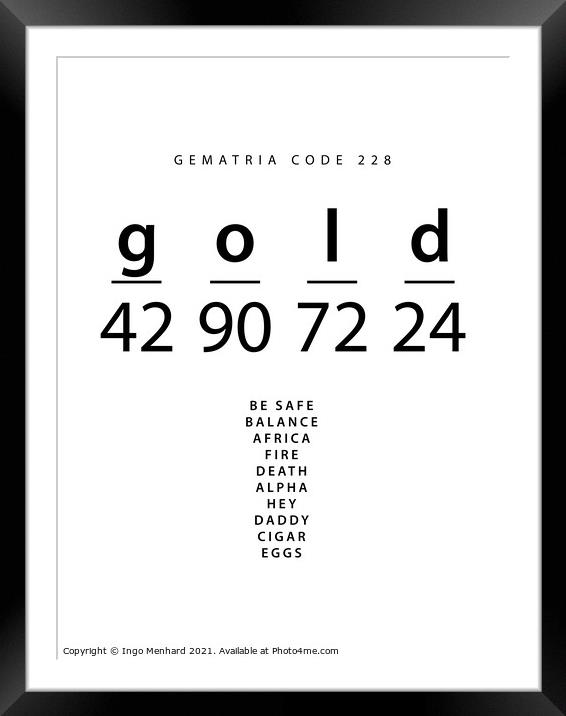 Gold word code in the English Gematria Framed Mounted Print by Ingo Menhard