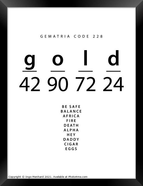 Gold word code in the English Gematria Framed Print by Ingo Menhard